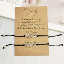 Conjunto de 2 Pulseiras para Casal, Pulseiras de Amigos, Ajustáveis com Cordão Trançado, Letras Impressas, Decoração com Miçangas e Aço