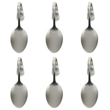 Conjunto de 6 colheres de aço inoxidável com cabo curvo para salada e sobremesa.