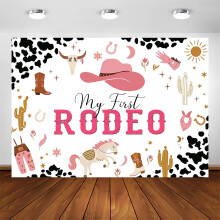Fundal pentru prima mea petrecere Rodeo, decor pentru prima aniversare cu cowboy și cowgirl din Vestul Sălbatic, banner pentru fotografie cu cactus