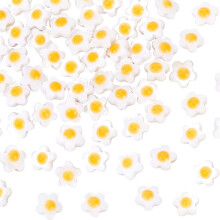 61 Stück natürliche weiße Muschelblütenperlen (6–7 mm), orangefarbene Perlmutt-Emaille-Blütenperlen für DIY-Schmuckherstellung, Halsketten,