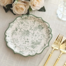 White Floral Paper Plates with Scalloped Rim – 25 Pack