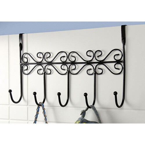 Over-Door Towel Hanger with 5 Hooks Black