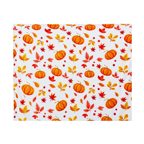 Fall Throw Blanket Autumn Plush Pumpkin Orange Leaf Design