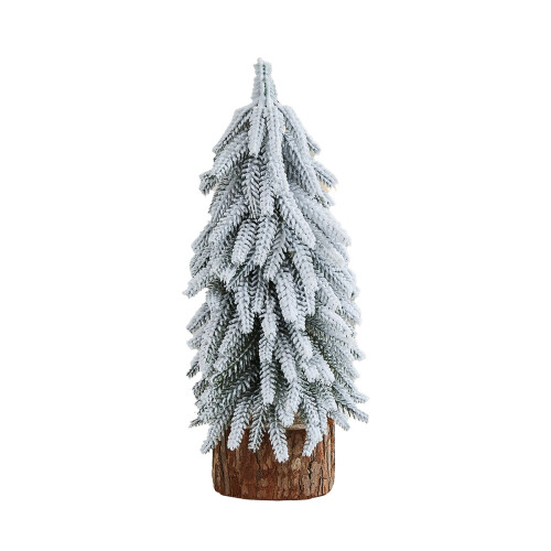 Flocked tabletop Christmas tree set with wood base 3-pack