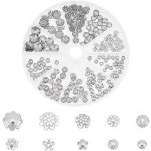 300pcs Stainless Steel Flower Bead Caps, 10 Styles, 5–10mm