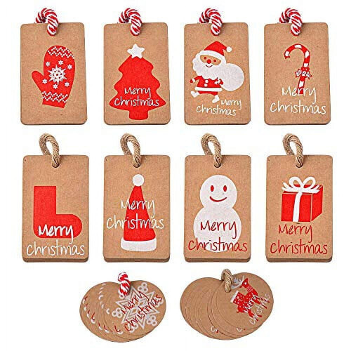 Brown Kraft Gift Tags with Twine 100 Pack 10 Designs