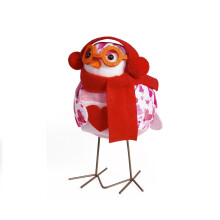 Valentine Bird Ornament Red Pink Plush Heart 1pc