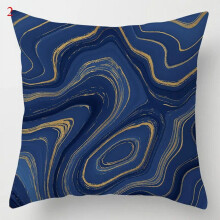Taie d'oreiller en coton et lin, motif géométrique bleu marbré, 45 x 45 cm