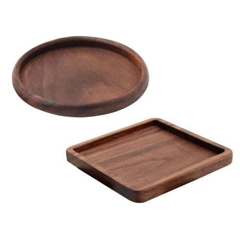 Black Walnut Wooden Coaster Round Square 2 pcs