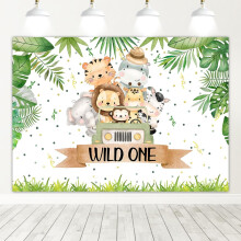 Fondo de cumpleaños Wild One con temática de safari, 213 x 152 cm.