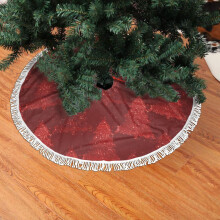 Christmas tree skirt fringed lace red 48 inch
