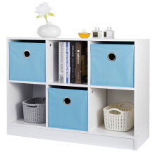 Étagère de rangement à 6 cubes, blanche et bleue