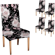 Juego de 4 fundas rosas con estampado floral para sillas de comedor