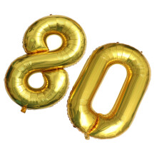 Złoty balon foliowy z numerem 80, 100x65 cm