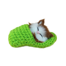 Pantofole verdi in peluche a forma di gatto con suono per bambini
