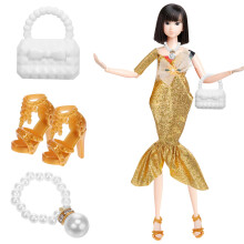 Doll Formal Gown Outfit with Heels and Necklace Set