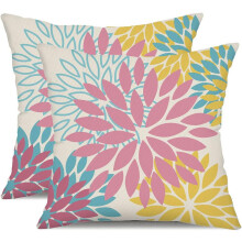 Kussenhoezen met bloemenprint, blauw en geel, 18x18 inch, set van 2