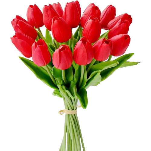 Starkrosa konstgjorda tulpaner 33 cm 10-pack