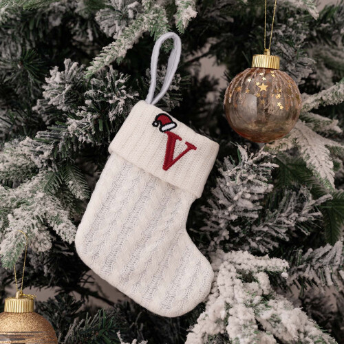 Sacola de presente de Natal em tricô branco, 18x15cm