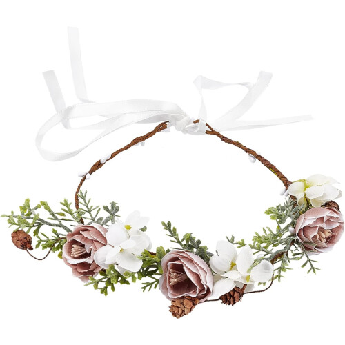 Couronne de fleurs avec bandeau ajustable à ruban