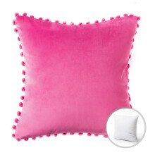Velvet Pom Pom Throw Pillow 22x22 in Pink (1 Pack)