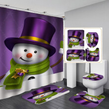 Snowman Shower Curtain Set 71x71 inch 4 pcs
