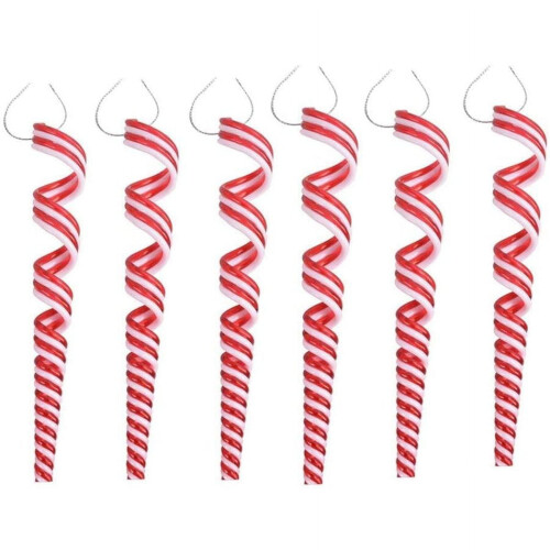 Christmas Tree Candy Cane Ornaments Plastic Red White 6 pcs