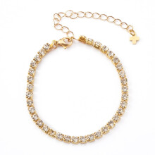 Messing-Strass-Kettenarmband, goldfarben, 18 cm