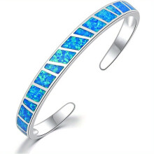 925 Sterling Silver Opal Cuff Bracelet Women