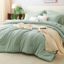 Juego de edredón tamaño Queen en color verde salvia – Juego de cama de 5 piezas en una bolsa