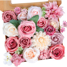 Blue and Pink Artificial Flower Set – Silk Roses and