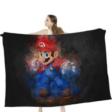 Flanelová deka Hggkaie, přehoz s kresleným Super_Mario - lehká plyšová útulná deka do postele, na gauč, do kanceláře, na cesty - 80x60