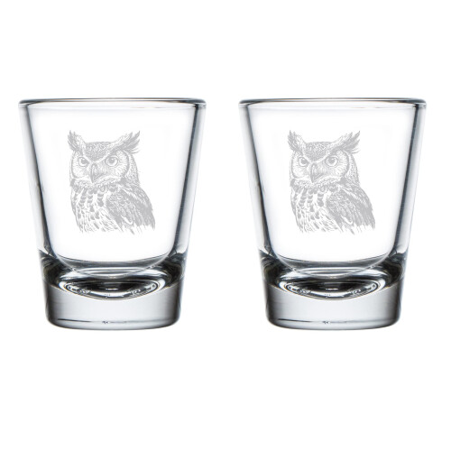 2er-Set Schnapsgläser, 50 ml, Eulenkopf-Design