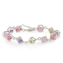 Kiplyki sølvfarget krystallkjedearmbånd for kvinner og jenter - gavearmbånd - justerbart, elastisk flashdiamant for kvinner