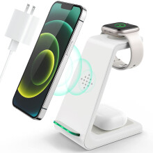 3-i-1 hurtig trådløs opladningsstation til iPhone 15/14/13/12/11/X/Xs Max/8, AirPods, iWatch-serien 9-2 - Kompatibel med