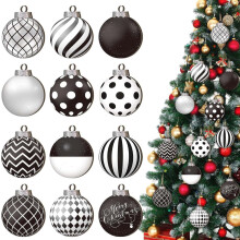 Christmas Ball Ornaments Set Black White 24ct