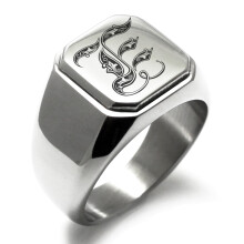 Rustfrit stål bogstav E initial kongelig monogram indgraveret indgraveret firkantet flad top biker stil poleret signetring