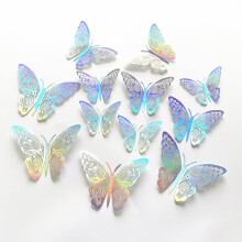 DAMIFU 12 buc Autocolant colorat argintiu cu fluture gol tridimensional decorațiuni interioare