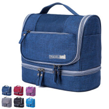 Bolsa de viagem unissex, organizador de viagem para maquiagem, nécessaire para itens de higiene pessoal (secos e molhados), azul marinho