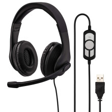 Hama Micro-casque supra-auriculaire filaire Stereo noir volume réglable, mise en sourdine du microphone ordinateur