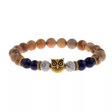 Pulseira RSAMD Natural Fashion em Pedra de Lava Fosca com Pingente de Coruja, Estilo Yoga -6