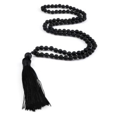 NANAHuang108Mala Naturlige Malakittperler Halskjede For Kvinner Menn Blå Furustein Svart Onyx Bønn Dusk Halskjede Meditasjon Yoga Smykker