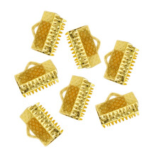 Hims 100 Stück 1 cm vergoldete Bandenden, Metallverschlüsse, strukturierte Quetschverschlüsse, Kordelenden, Schnallen, Reißverschlussclips,