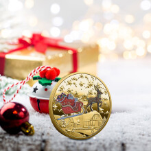 Santa Claus Commemorative Coin, Coloured Relief, Gold Finish