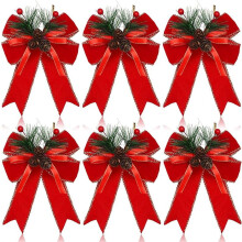 Christmas Bows Red Buffalo Plaid with Pine Cone 6 Pack