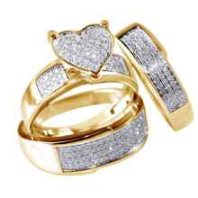 Women's Heart Ring Set Yellow Gold Filled with White