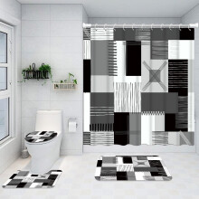 Ensemble de salle de bain comprenant rideau de douche, tapis de bain, couvre-abattant et tapis de bain