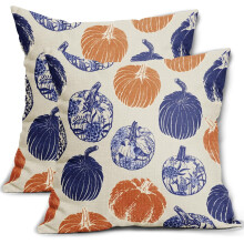 Housses de coussin d'automne citrouille bleue et orange 50 x 50 cm (lot de 2)