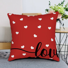 Funda de almohada de lino con diseño de corazones rojos, 45x45 cm.