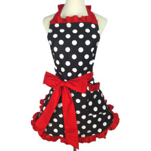 Retro polka dot apron with ruffle and pockets, adjustable